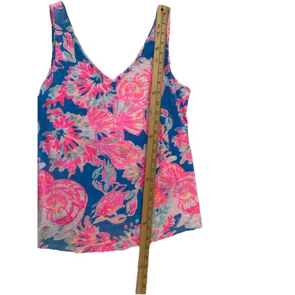 Lilly Pulitzer Gigi Tank Top V Neck Shirt Sleeveless Blue Pink S Cotton - Picture 5 of 7